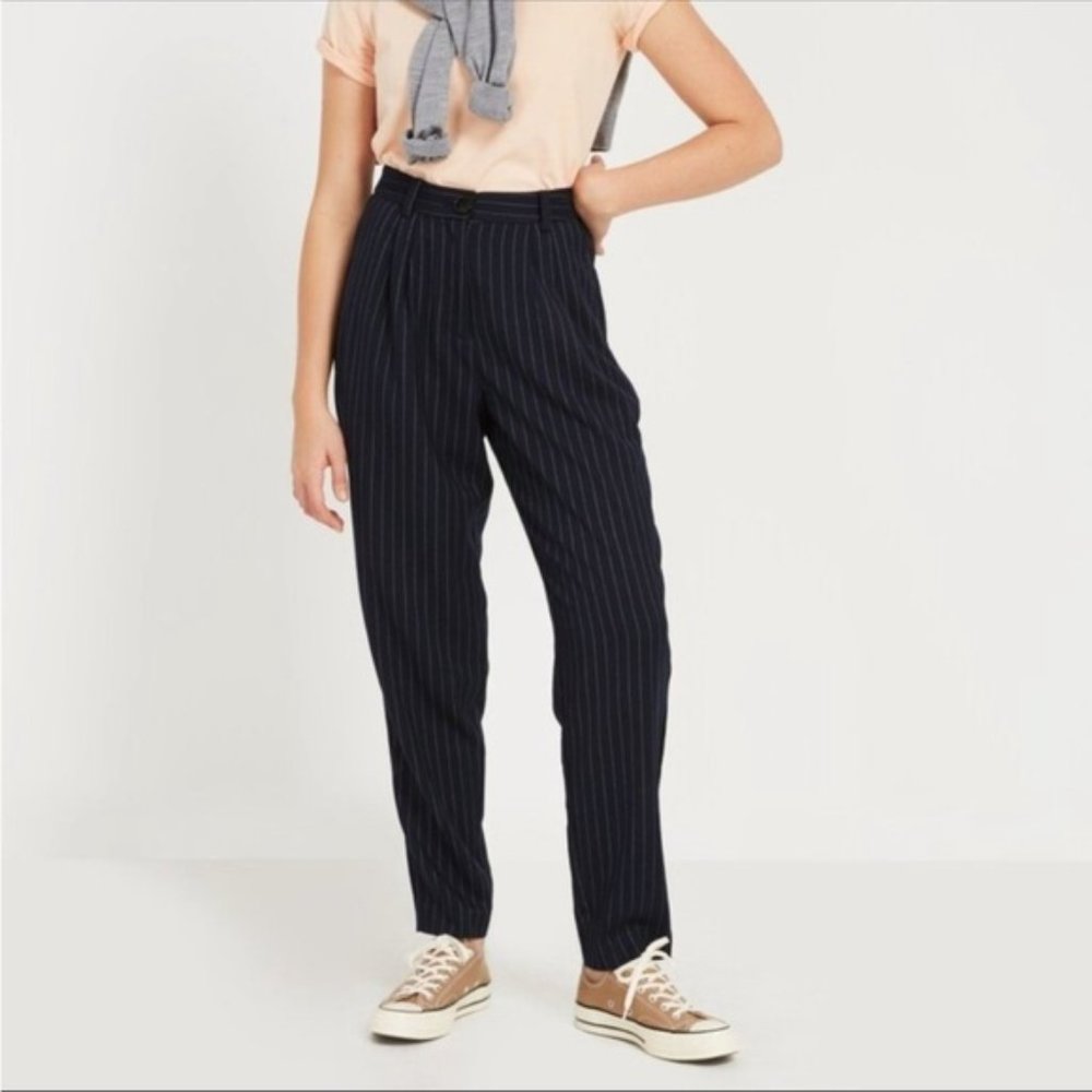 Frank And Oak High Waisted Striped Trousers in Navy Sz 2